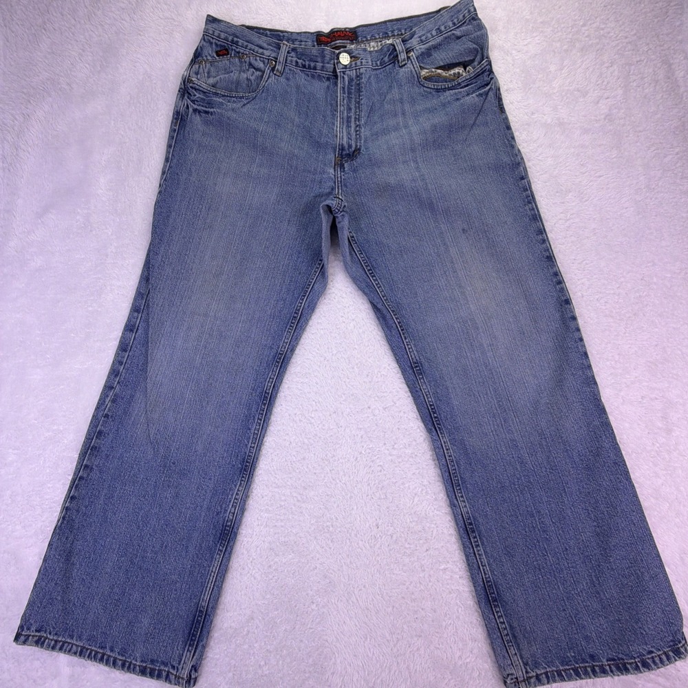Y2k Tony Hawk Blue Jeans Skater Grunge Wide Leg Baggy Mens 38x30 (fit: 38x29)